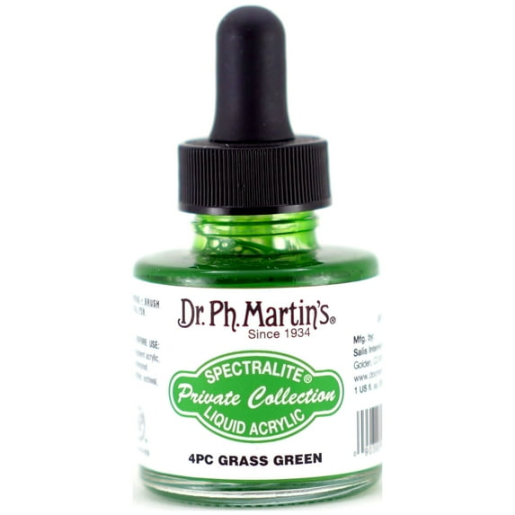 Dr. Ph. Martin's® Spectralite Private Collection Liquid Acrylics (4PC) Arcylic Paint Bottle, 1.0 US fl oz, Grass Green, 1 Bottle