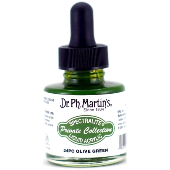 Dr. Ph. Martin's Spectralite Private Collection Liquid Acrylics (24PC) Arcylic Paint Bottle, 1.0 US fl oz, Olive Green, 1 Bottle