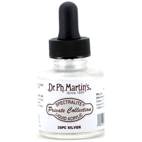 Dr. Ph. Martin's Spectralite Private Collection Liquid Acrylics (35PC) Arcylic Paint Bottle, 1.0 US fl oz, Silver, 1 Bottle