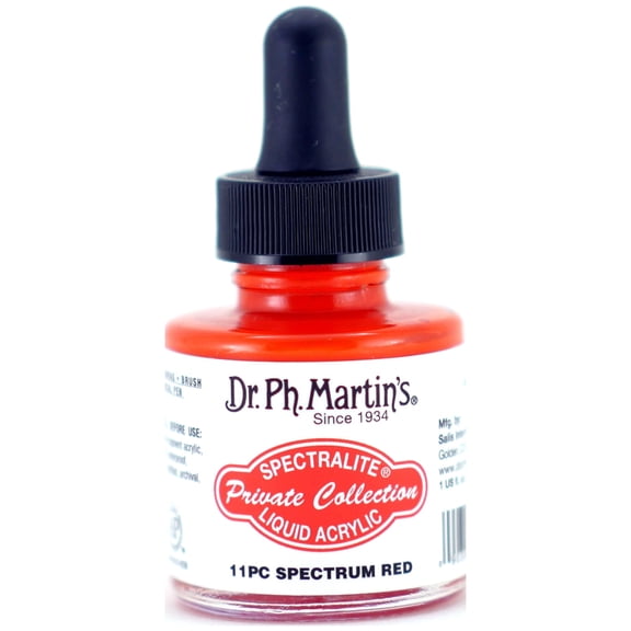 Dr. Ph. Martin's Spectralite Private Collection Liquid Acrylics (11PC) Arcylic Paint Bottle, 1.0 US fl oz, Spectrum Red, 1 Bottle