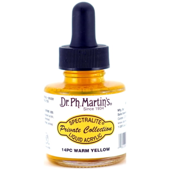 Dr. Ph. Martin's Spectralite Private Collection Liquid Acrylics (14PC) Arcylic Paint Bottle, 1.0 US fl oz, Warm Yellow, 1 Bottle