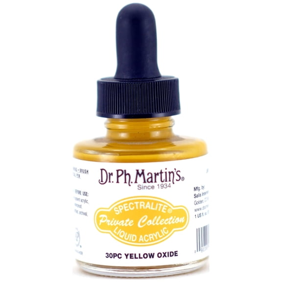 Dr. Ph. Martin's Spectralite Private Collection Liquid Acrylics (30PC) Arcylic Paint Bottle, 1.0 US fl oz, Yellow Oxide, 1 Bottle