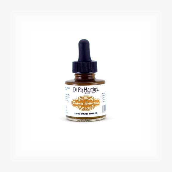Dr. Ph. Martin's Spectralite Private Collection Liquid Acrylics (19PC) Arcylic Paint Bottle, 1.0 US fl oz, Warm Umber, 1 Bottle