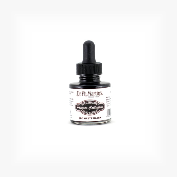 Dr. Ph. Martin's Spectralite Private Collection Liquid Acrylics (9PC) Arcylic Paint Bottle, 1.0 US fl oz, Matte Black, 1 Bottle