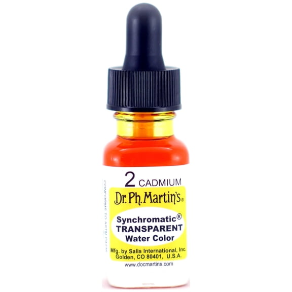 Dr. Ph. Martin's Synchromatic Transparent Water Color (2) Watercolor Bottle,  US fl oz, Cadmium, 1 Bottle