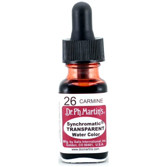 Dr. Ph. Martin's Synchromatic Transparent Water Color (26) Watercolor Bottle,  US fl oz, Carmine, 1 Bottle