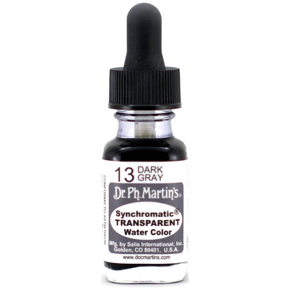 Dr. Ph. Martin's Synchromatic Transparent Water Color (13) Watercolor Bottle,  US fl oz, Dark Gray, 1 Bottle