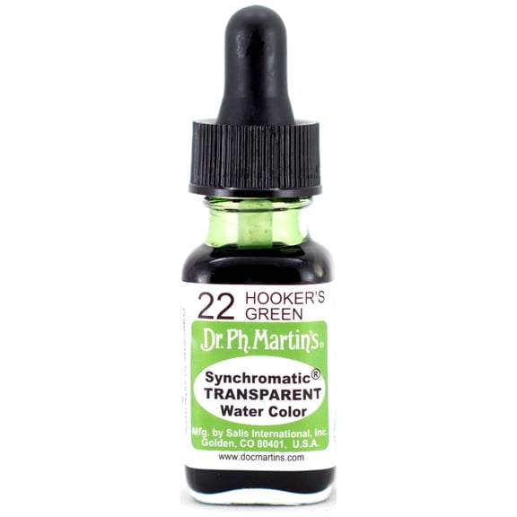 Dr. Ph. Martin's Synchromatic Transparent Water Color (22) Watercolor Bottle,  US fl oz, Hooker's Green, 1 Bottle