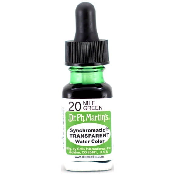 Dr. Ph. Martin's Synchromatic Transparent Water Color (20) Watercolor Bottle,  US fl oz, Nile Green, 1 Bottle
