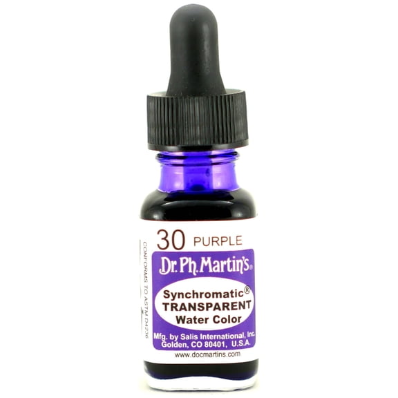 Dr. Ph. Martin's Synchromatic Transparent Water Color (30) Watercolor Bottle,  US fl oz, Purple, 1 Bottle