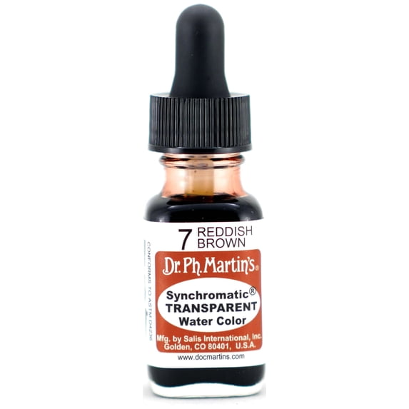 Dr. Ph. Martin's® Synchromatic Transparent Water Color (7) Watercolor Bottle, ½ US fl oz, Reddish Brown, 1 Bottle