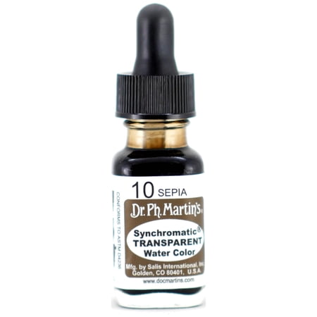 Dr. Ph. Martin's® Synchromatic Transparent Water Color (10) Watercolor Bottle, ½ US fl oz, Sepia, 1 Bottle