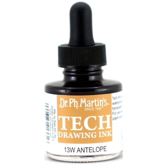 Dr. Ph. Martin's TECH Drawing Ink (13W) Ink Bottle, 1.0 US fl oz, Antelope, 1 Bottle