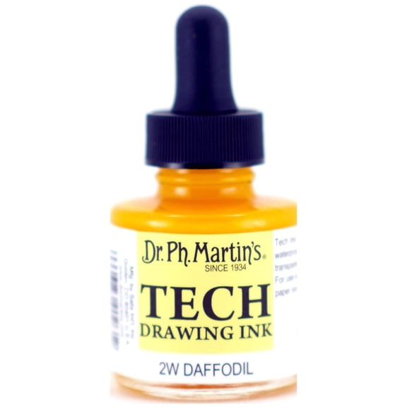 Dr. Ph. Martin's TECH Drawing Ink (2W) Ink Bottle, 1.0 US fl oz, Daffodil, 1 Bottle