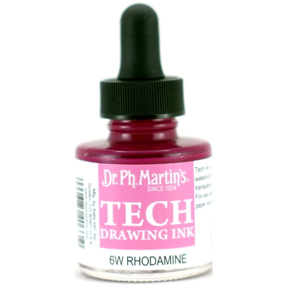 Dr. Ph. Martin's TECH Drawing Ink (6W) Ink Bottle, 1.0 US fl oz, Rodamine, 1 Bottle
