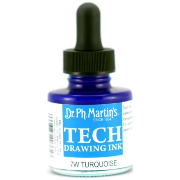 Dr. Ph. Martin's TECH Drawing Ink (7W) Ink Bottle, 1.0 US fl oz, Turquoise, 1 Bottle