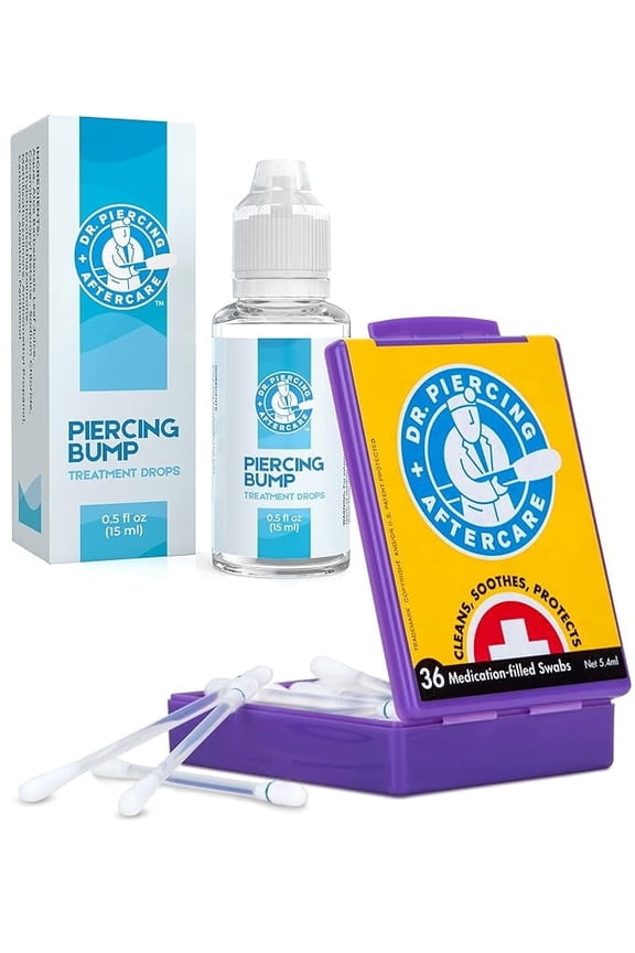 Swabs Bundle with Keloid Bump Removal Drops - Wound Wash Saline Solution For Piercings - Ear Piercing Cleaner