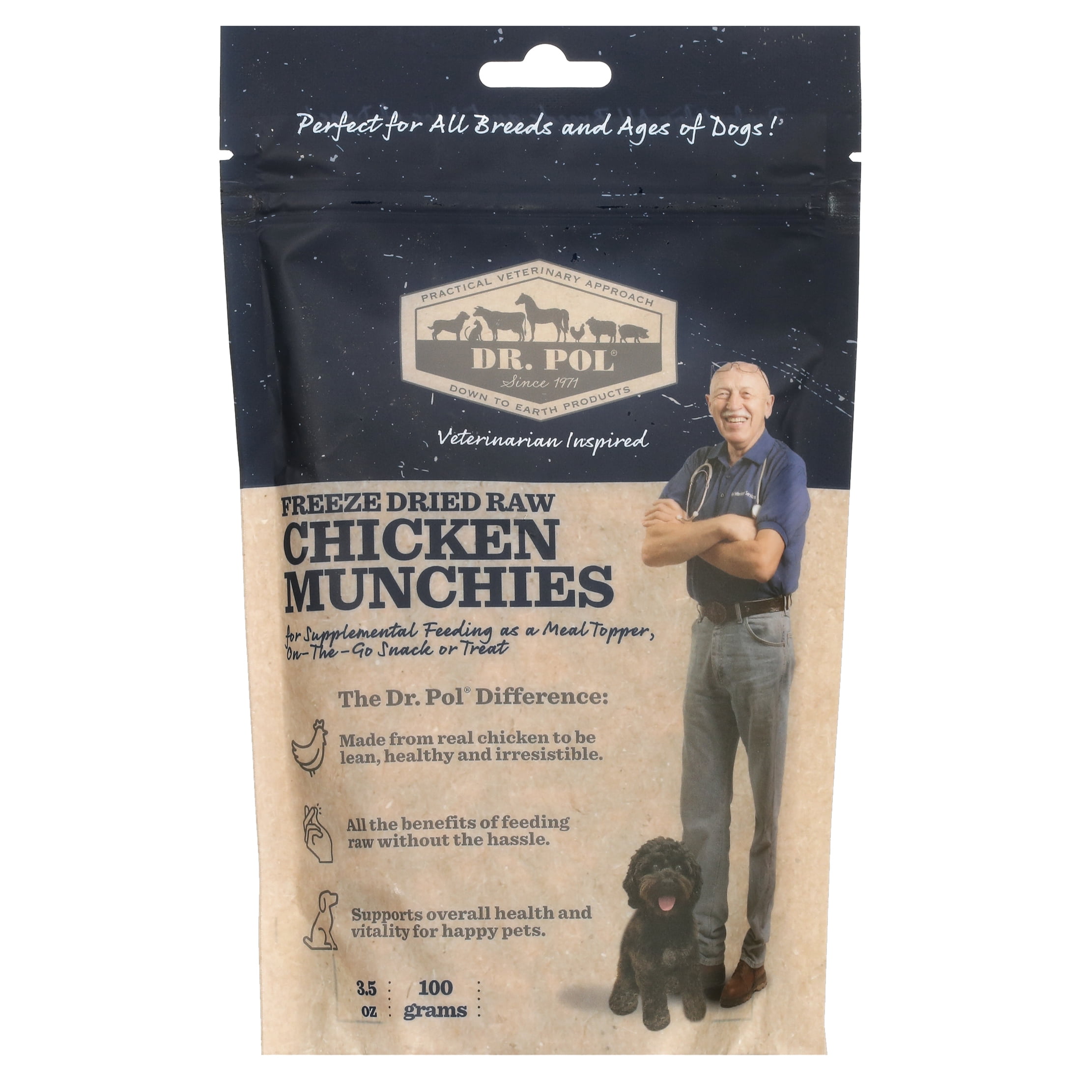 Dr. Pol Freeze Dried Munchies Chicken Dog Treat and Meal Topper 3.5 Ounces