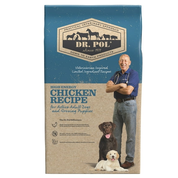 Dr. Pol High Energy Limited Ingredient Chicken Recipe Dry Dog Food for All Breeds, Ages and Sizes of Dogs and Growing Puppies, 12 lb. Bag