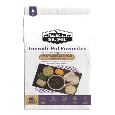 Dr. Pol Incredi-Pol Favorites Weight & Hairball Support Chicken and Brown Rice Recipe Kibble Cat Food, 8 lb.