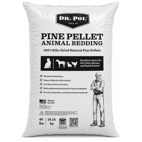 Dr. Pol Premium Natural Pine Pellet Pet Bedding for Odor Control and Absorbency, 40lb