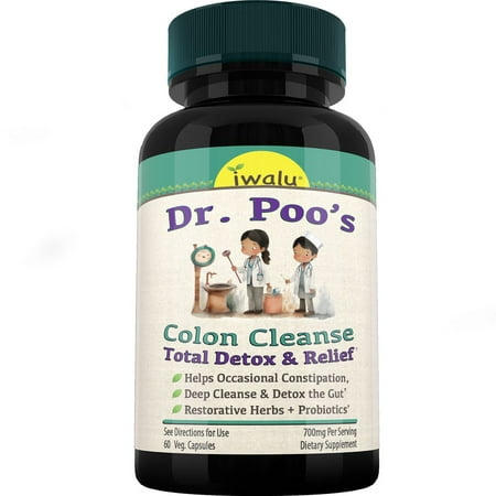 Dr. Poo’s Colon Cleanser & Detox | Extra-Strength Bloating Relief with Probiotics + Fiber, Cascara Gentle Laxative Psyllium & Bentonite Digestive Support & Regularity - 60 Capsules | USA - by iwalu