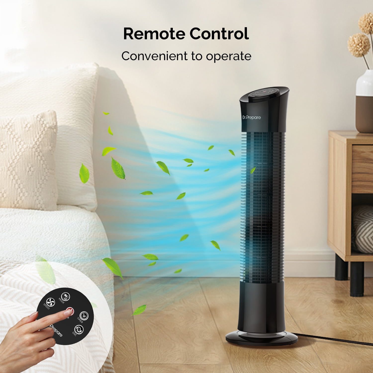 Dr. Prepare 30’’ Oscillation Tower Fan，Portable Stand Floor Fans w