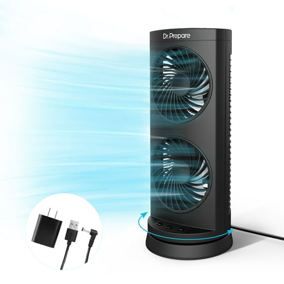 Dr. Prepare Desk Fan Oscillating Fan, Tower Fan with DC Motor for Home Bedroom, 3-Speed Options, Dual Air Circulation, 110 Oscillation, 3 Timers, Personal Quiet Table Fan for Home Office Desktop