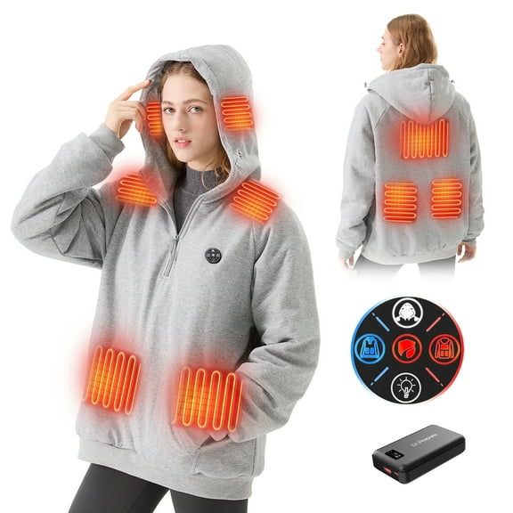 Dr.Prepare Heated Hoodie Unisex with 16000mAh Power BankGray)