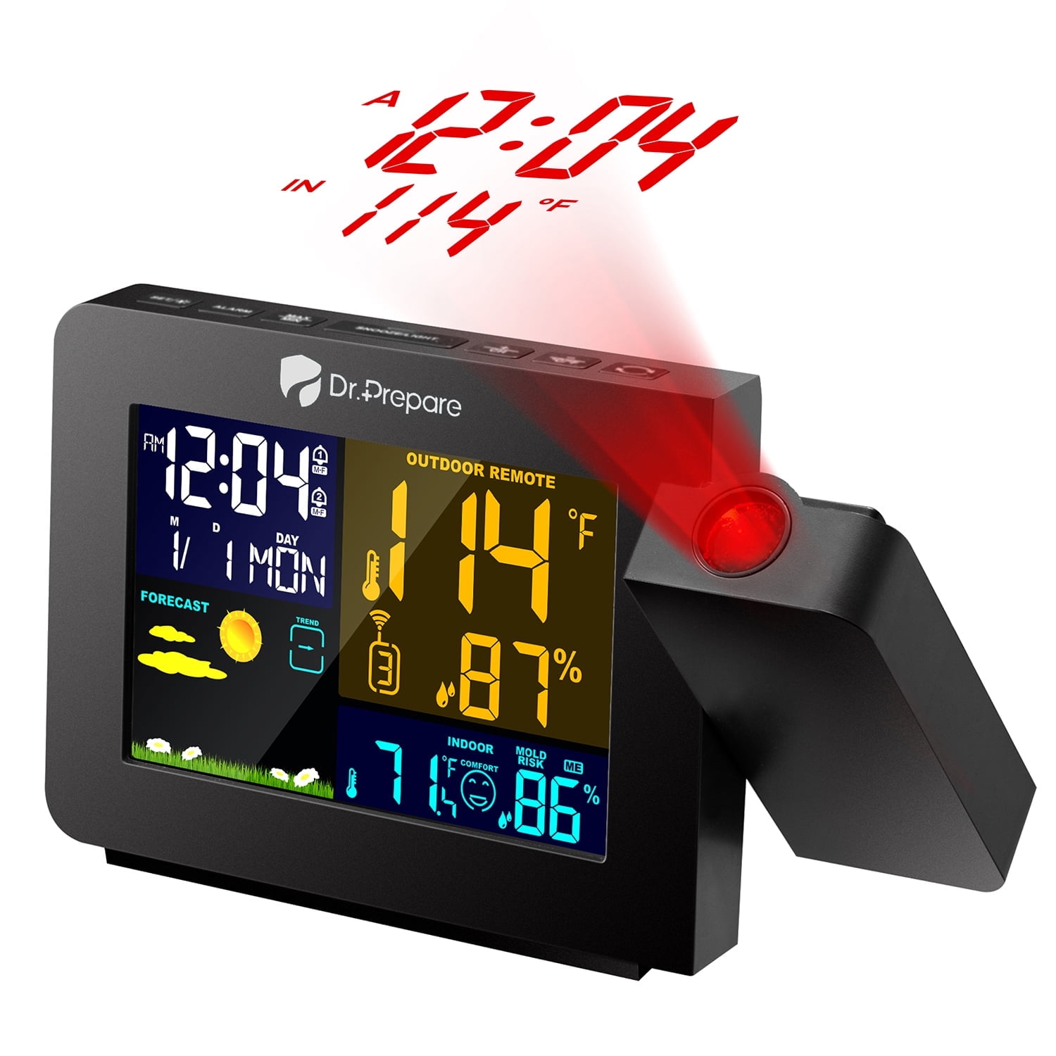 Dr. Prepare Projection Alarm Clock for Bedroom, Digital Alarm Clock