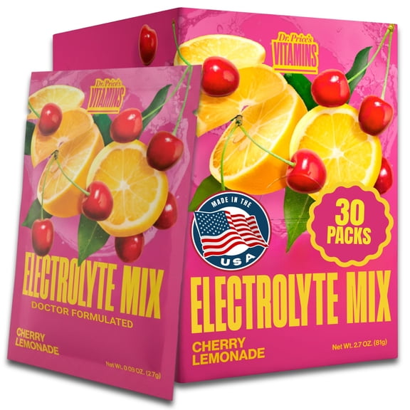 Dr. Prices Electrolyte Mix  Cherry Lemonade Flavor, 30 Packets | Sugar-Free Hydration Powder with Trace Minerals