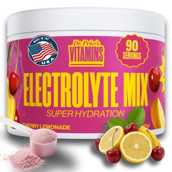 Dr. Price’s Electrolyte Mix – Cherry Lemonade Flavor, 90 Servings | Sugar-Free Hydration Powder with Trace Minerals | Gluten-Free, No Sugar