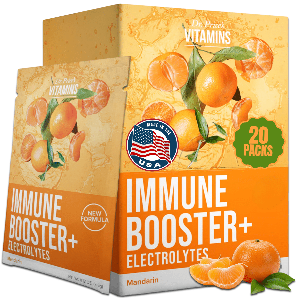 Dr. Price’s Immune Booster + Electrolytes Powder – 20 Packets | Sugar-Free Hydration Mix with Vitamin C, Zinc & Chromium
