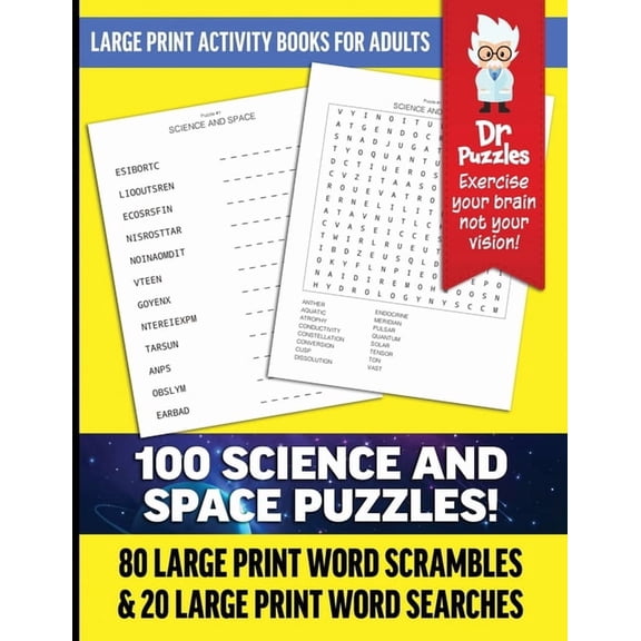 Dr. Puzzles Activity Books: Dr. Puzzles Science and Space Large Print Activity Book for Adults: 80 Large Print Word Scrambles & 20 Large Print Word Searches (Paperback)(Large Print)