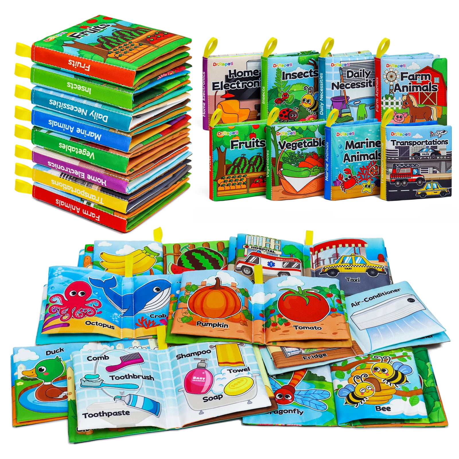 Dr.Rapeti Soft Cloth Books Baby Books Bath Books 8Pack for Baby Infant