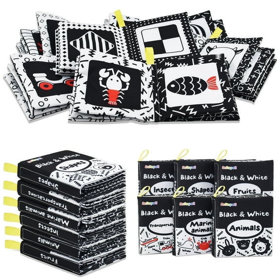 Dr.Rapeti Soft Cloth Books Baby Books Bath Books 6-Pack for Baby Infant Toddler Kids High Contrast Black and White Crinkle Washable Giftable