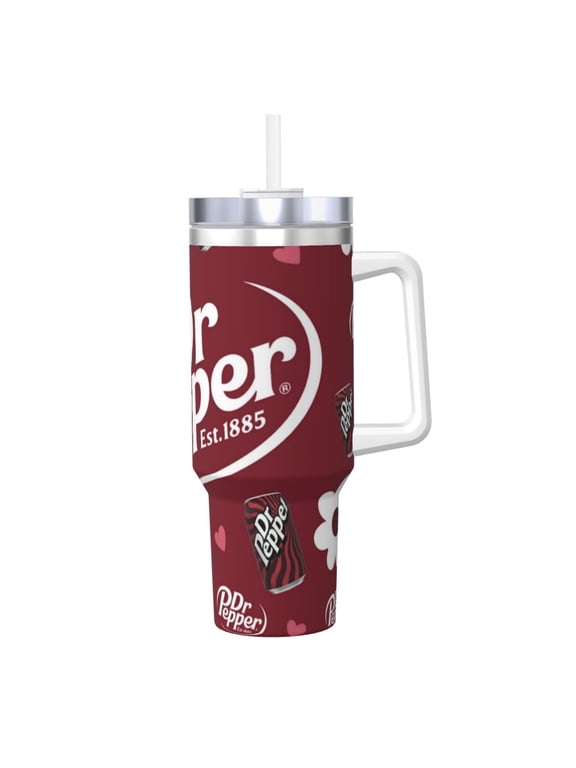 Dr Red Pe-Pper 40 Oz Tumbler With Handle And Straw Lid Insulated Tumblers Cups With Lids Straws Double Wall Vacuum Stainless Steel Travel Mug, Gifts