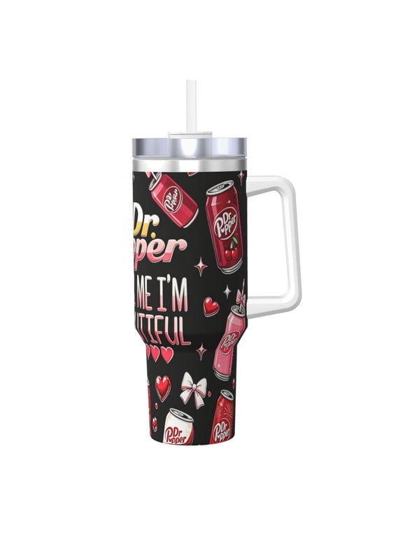 Dr Red Pe-Pper 40 Oz Tumbler With Handle And Straw Lid Insulated Tumblers Cups With Lids Straws Double Wall Vacuum Stainless Steel Travel Mug, Gifts