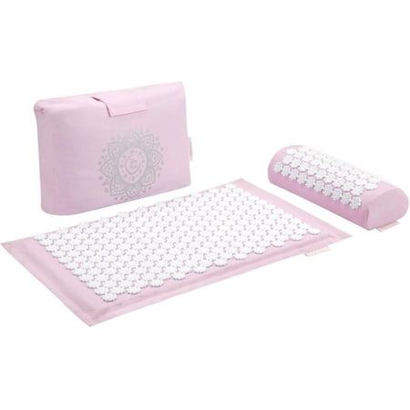 Dr Relief Acupressure/Yoga Mat and Pillow Set - 28" x 17" Shiatsu Intervention Set for Back/Neck Pain Relief and Muscle Relaxation (Pink)