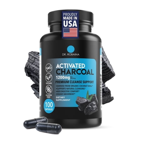 Dr. Robaina Activated Charcoal Capsules 1200mg, 100 Count - Digestive Comfort & Gas Relief