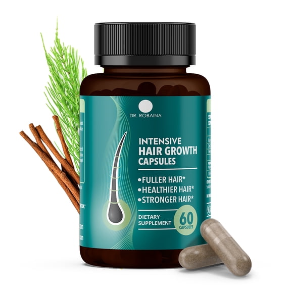 Dr. Robaina Intensive Hair Growth Supplement, 2000mcg Biotin & Keratin Veggie Capsules, 60 Count