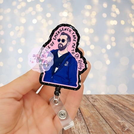 Dr. Robby Nurse Badge Reel | Emergency Quote, Glitter Accent