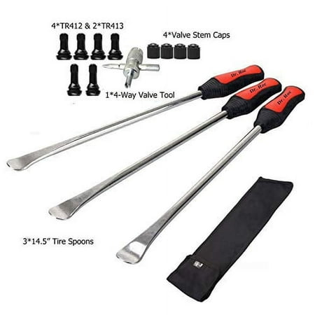Dr.Roc 14.5 inch Perfect Leverage Tire Spoon Lever Iron Tool Kit Motorcycle Dirt Bike Lawn Mower Professional Tire Changing Tool with Durable Bag 3 PCS Tire Spoons with Tire Valve Stem TR412