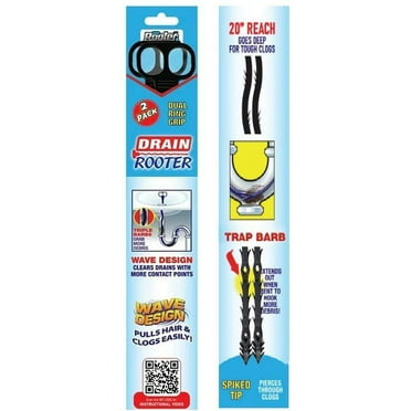Dr. Rooter 20" Flexible Plastic Drain Snake, Non-Toxic & Reusable, 2 Pack