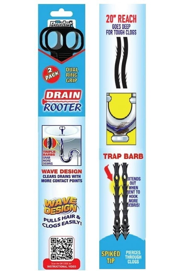 20" Drain Snake with 46 Trap Spikes, Non-Toxic & Reusable, 2 Pack
