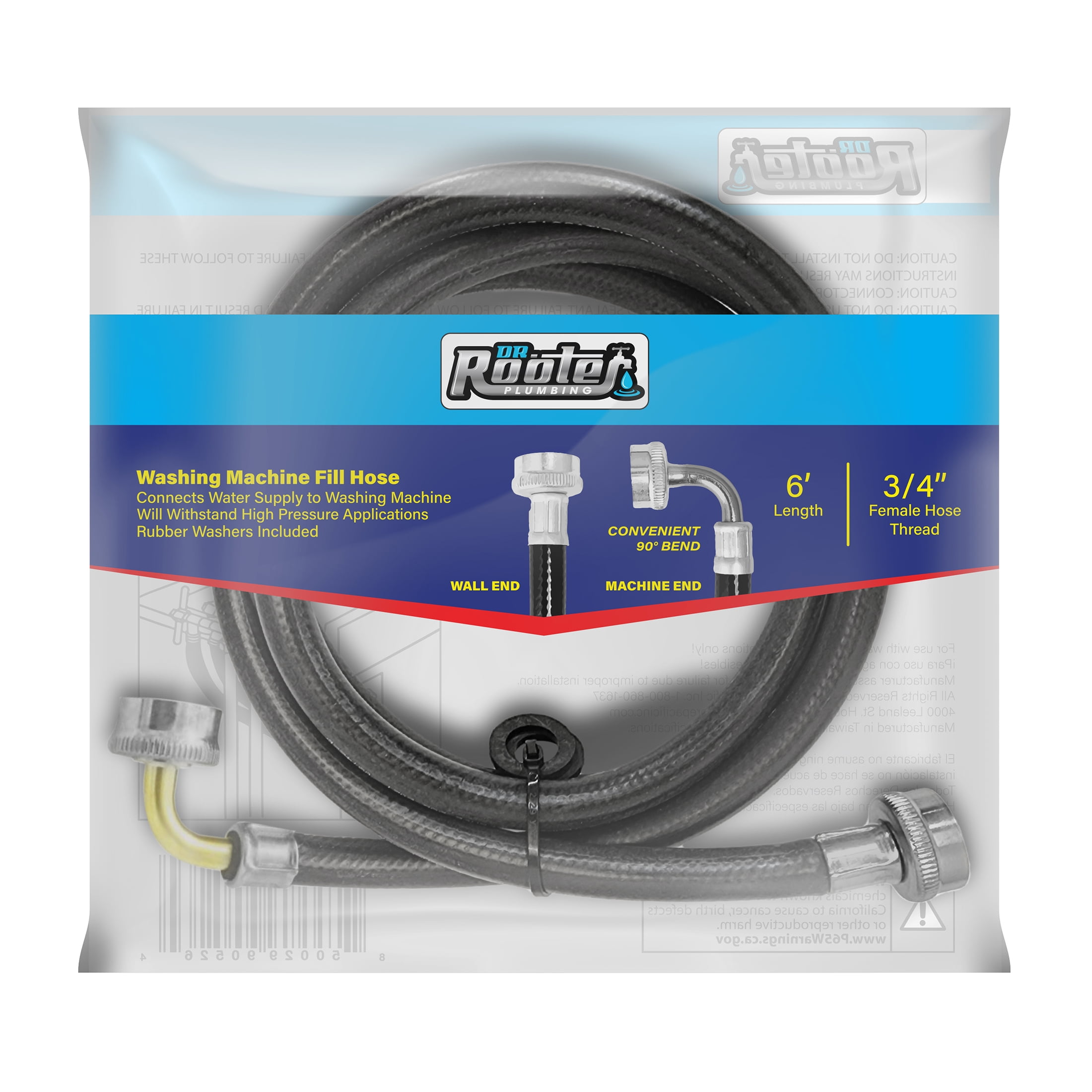 Dr. Rooter 6 ft Black Reinforced Rubber Washing Machine Hose