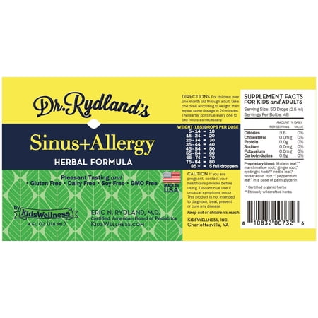 Dr. Rydland's Pleasant Tasting Liquid Herbal Formulas - Sinus & Allergy (4oz)