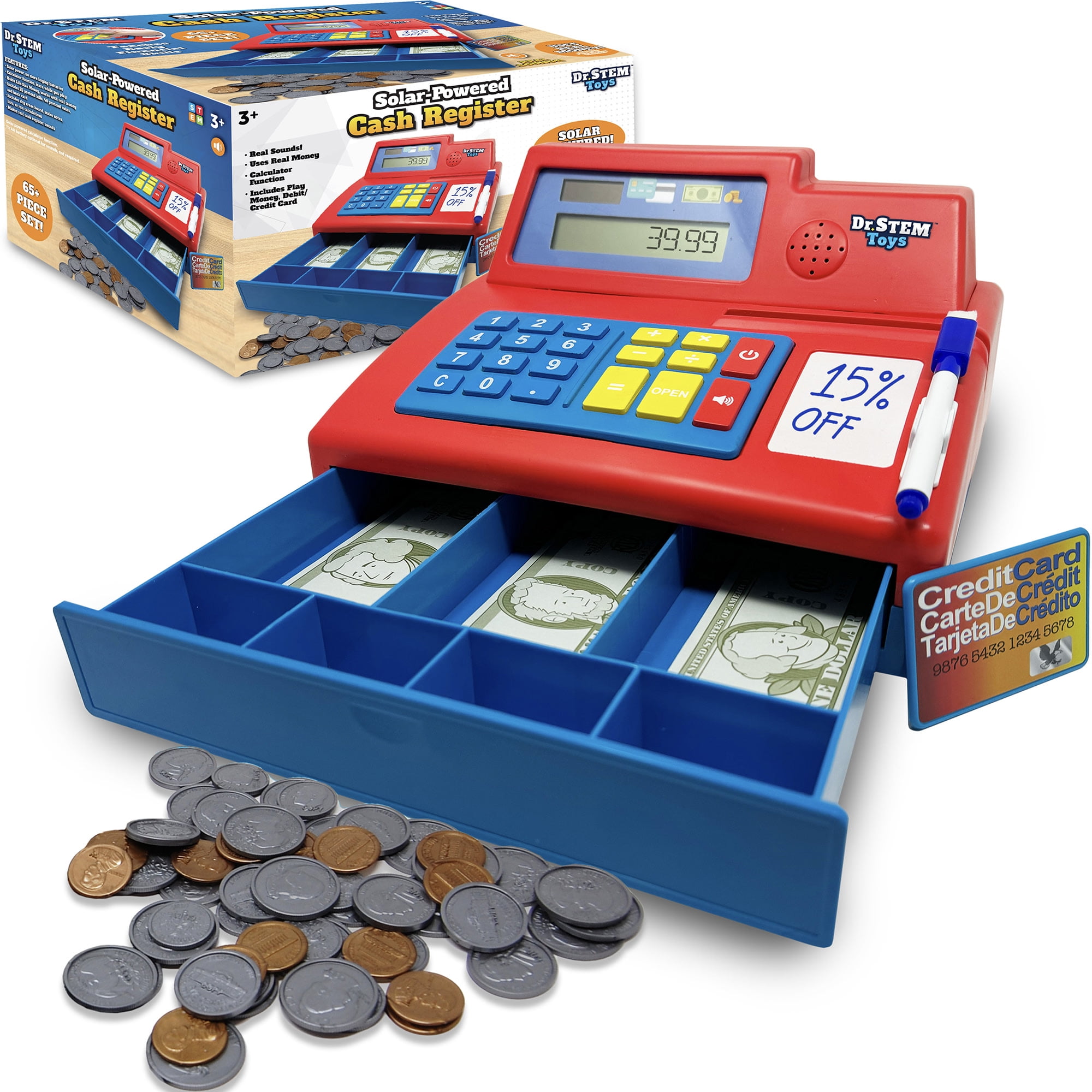 Cash Store Stuff Math Dr. STEM: Solar-Powered Cash Register - Red - 68pc Store & Shopping ...