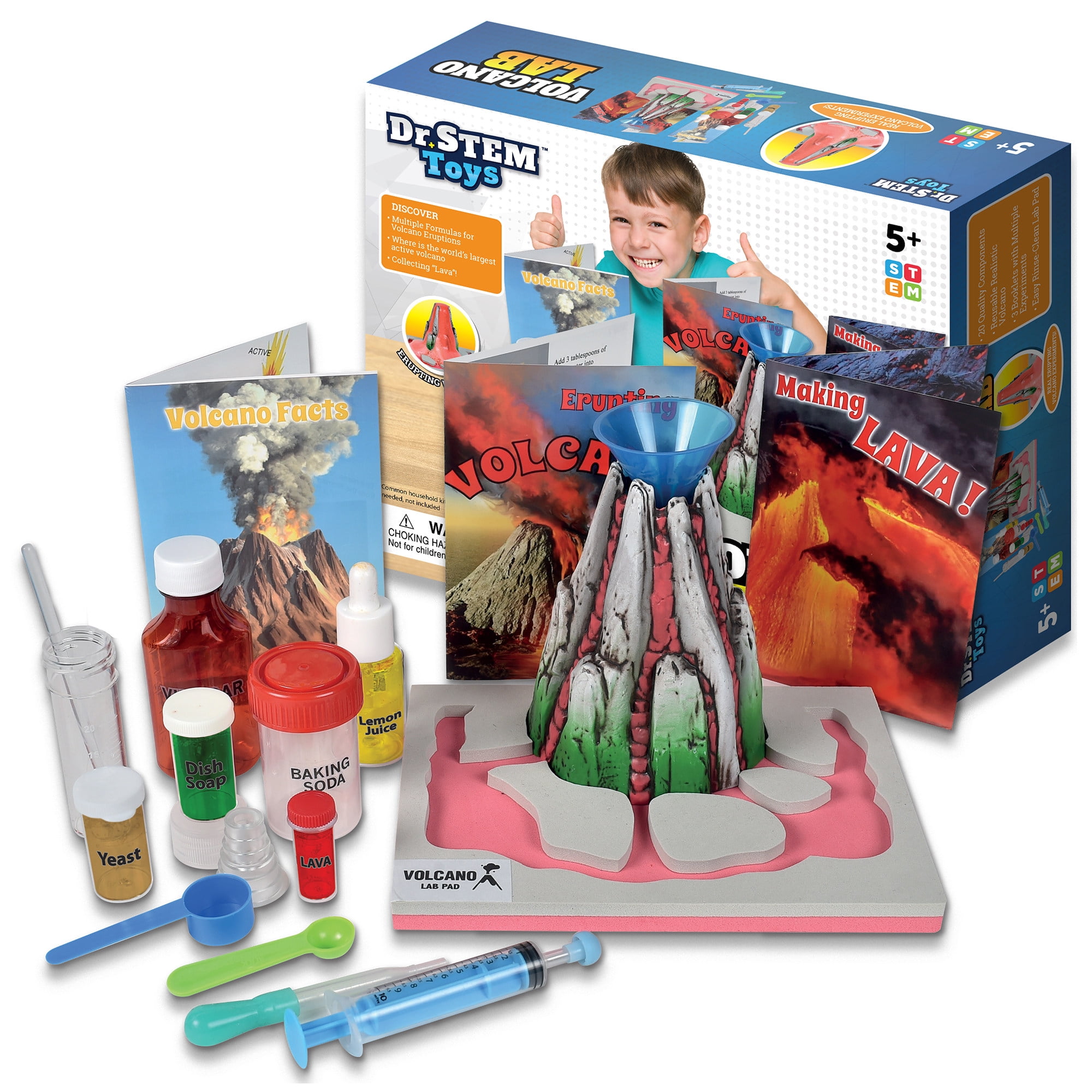 BEN FRANKLIN STORES Dr. STEM: Volcano Lab - Erupting Science Kit, Foam Lab Pad, Experiment Cards, Multiple Formulas, Nature Learning w/ Common Household Supplies, Kids 5+
