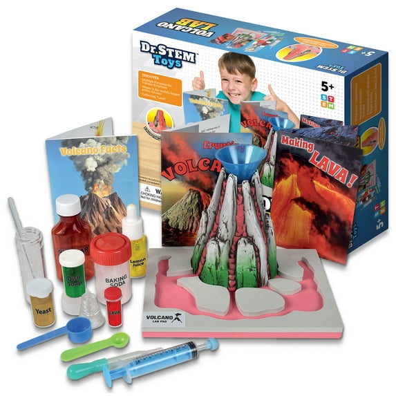 Dr. STEM: Volcano Lab - Erupting Science Kit, Foam Lab Pad, Experiment Cards, Multiple Formulas, Nature Learning w/ Common Household Supplies, Kids 5+